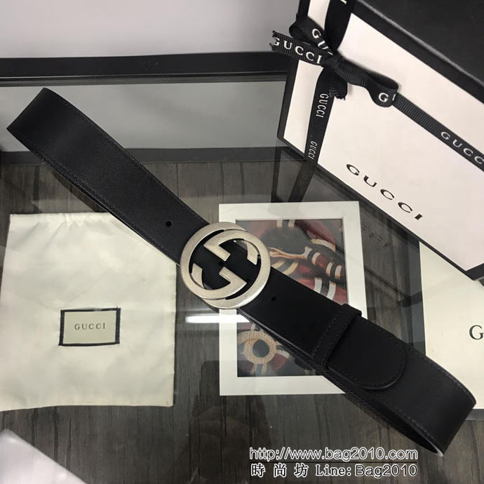 GUCCI古馳 官方經典款 正品規格 原單品質 對版定制皮料 復古烤漆雙G亞黑扣 男士皮帶  xfp1085